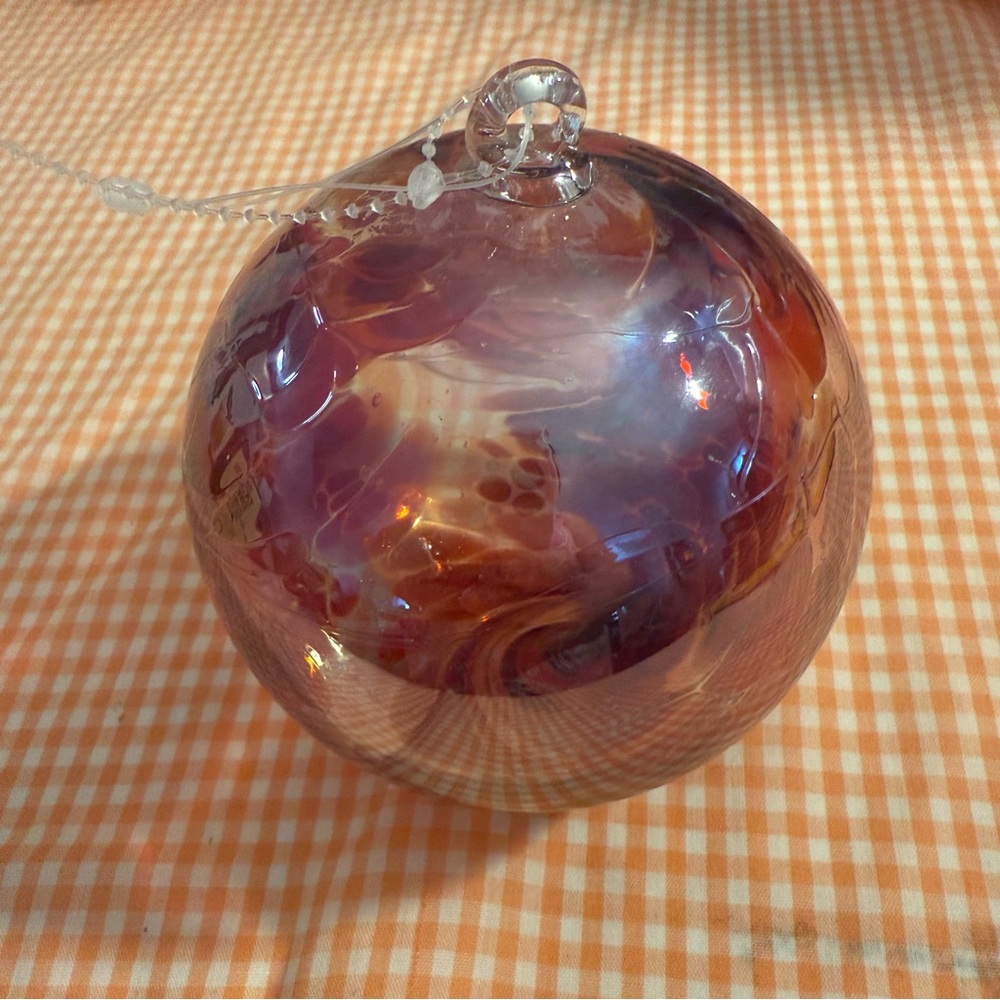 Hand blown Glass Art Orb Sphere - Purple and Orange